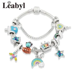 New Colorful Star Moon Dog Lollipop Charm Bead Bracelets Rainbow Enamel Unicorn TV DIY Jewelry for Women Boy Girl Gift