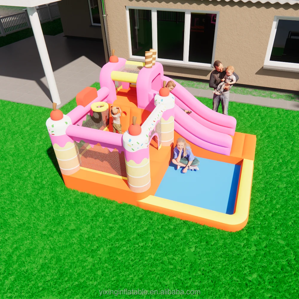 

Premium Bubble Cake Inflatable Castle Combo - Multi-Feature Water Slide, Pool & Climbing Wall for Ultimate Kids' Party Fun