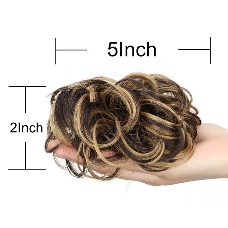 Moño Sintético Despeinado, Chignon, Donut, Rubio, Marrón, Almohadilla Elástica, Cuerda de Pelo, para Mujeres 3