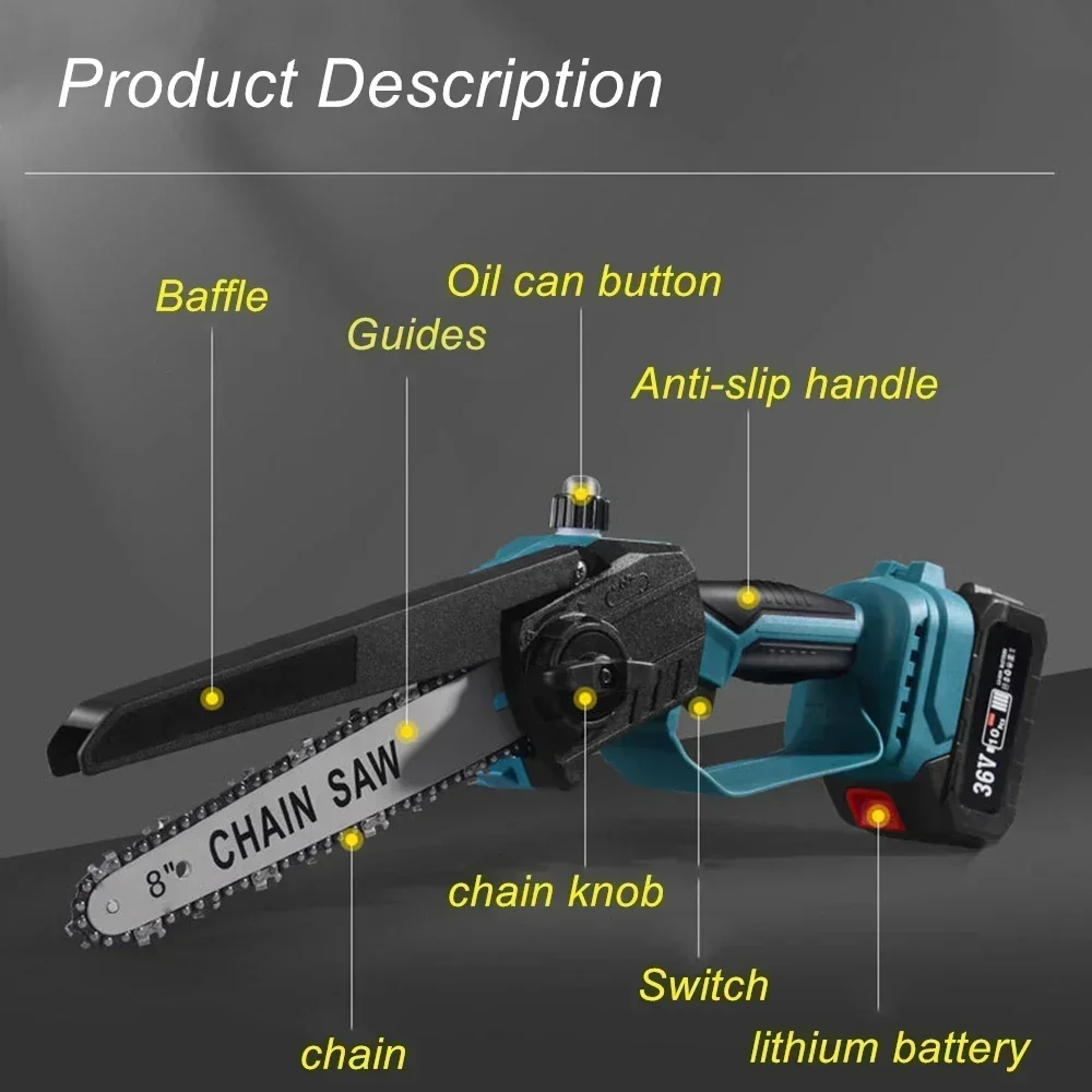 3000W 8 Inch Brushless Chain Saw Cordless Mini Handheld Pruning Saw Woodworking Electric Saw Cutting Tool For Makita 18V Battery