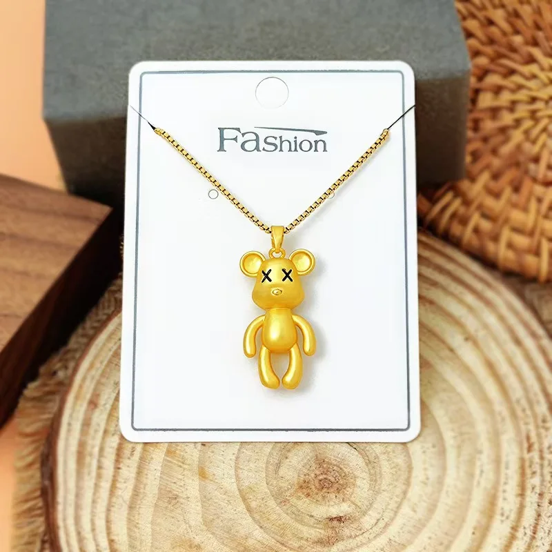 

Simple and cute cartoon three-dimensional smooth bear pendant, metal chain versatile necklace
