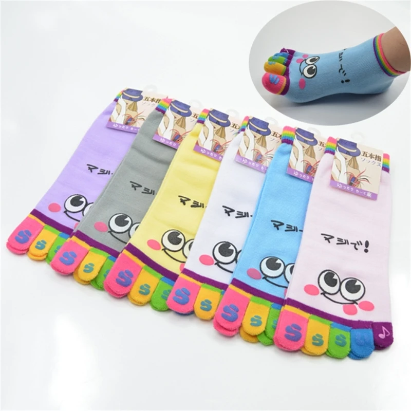 Women Toe Socks Cotton Booties Socks Funny Novelty Five Finger Socks Cartoon Ankle Socks