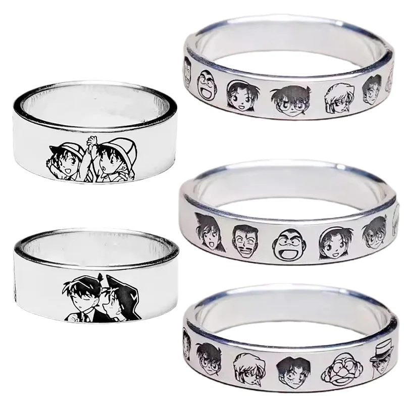 المحقق كونان خاتم قابل للتعديل خواتم معدنية الفضة أنيمي المشاركة الزفاف شخصية خاتم تأثيري مجوهرات الأزياء هدايا جديد
