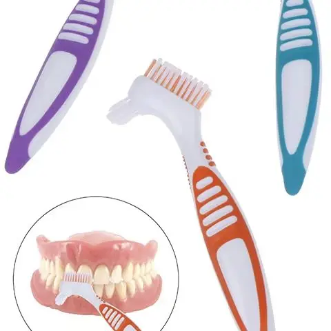 

Denture Cleaning False Teeth Brush Multi-Layered Bristles Oral Care Non-slip Ergonomic Rubber Handle Dual Heads Antibacterial