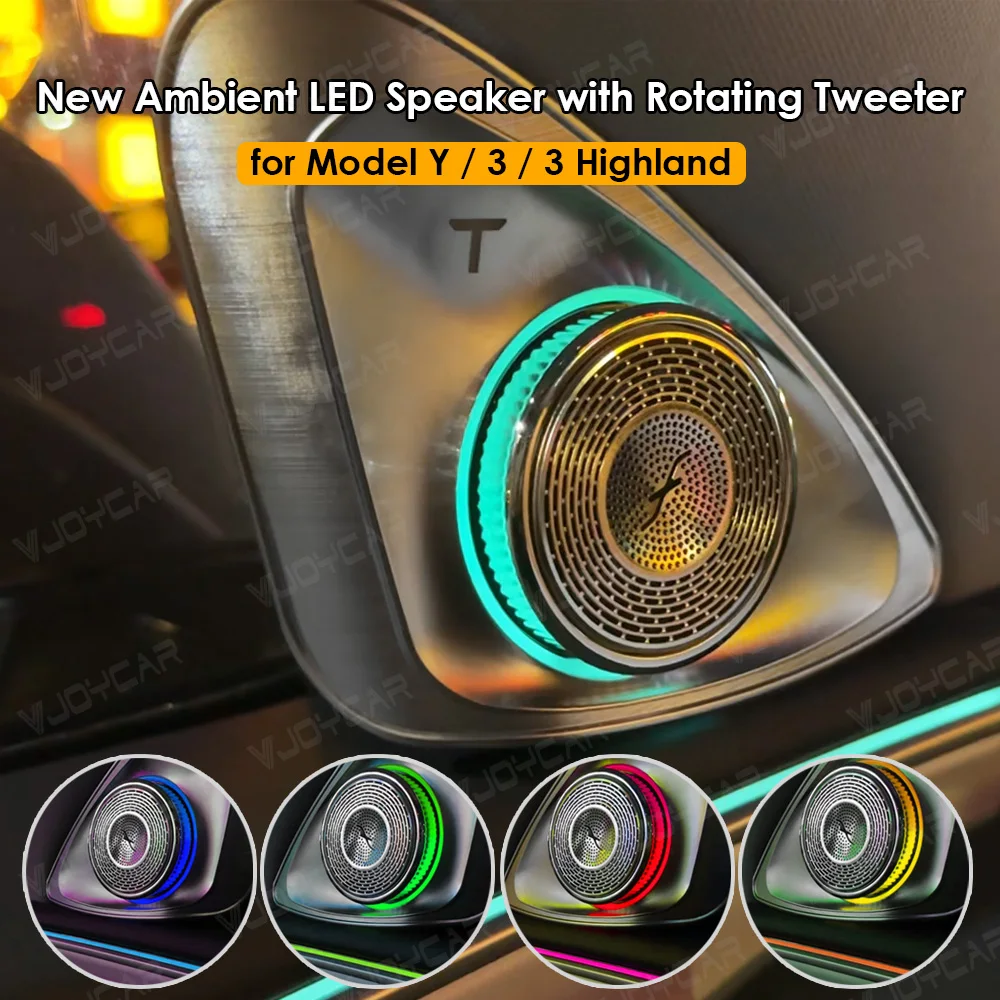 Car Speaker 3D Rotating Tweeter with Atmosphere Lights Audio Sound System RGB Lamp Modification Accessories