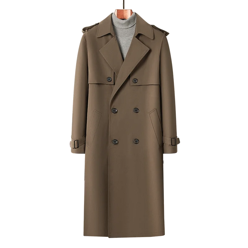 

High-quality Men's Business Casual Extended-length Trench Coat, Elegant Windproof Jacket for Daily Work and Gatherings.