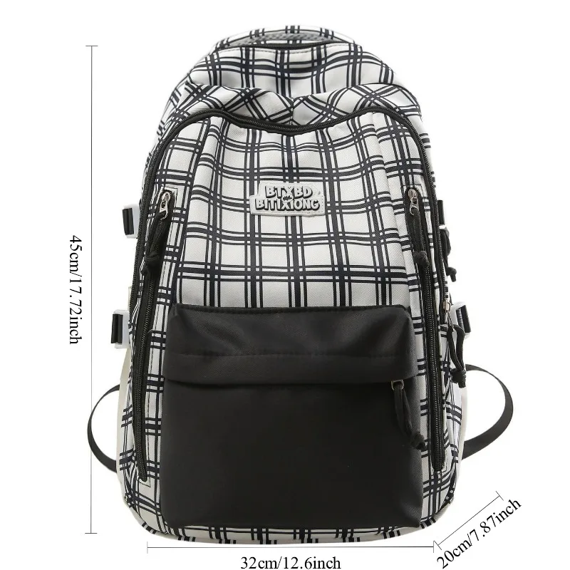 Japanese Preppy Plaid Backpack Middle School Student Schoolbag Teen Girls Sweet Cute Daypack Large Light Outings Travel Rucksack