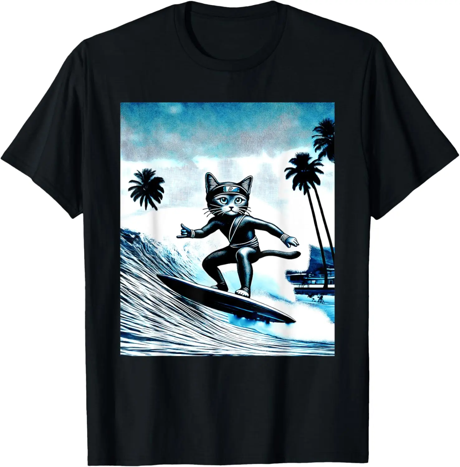 

Винтажная футболка для серфинга с котом, забавная летняя пляжная футболка для серфинга 90-х годов