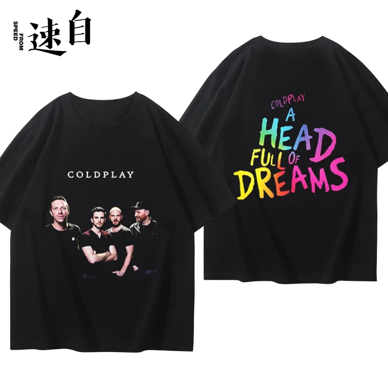 Coldplay Short-sleeved Cotton T-shirt Men's and Women's Summer Classic Rock Print Tshirts Casual Fashion Crew Neck T-shirts Tops