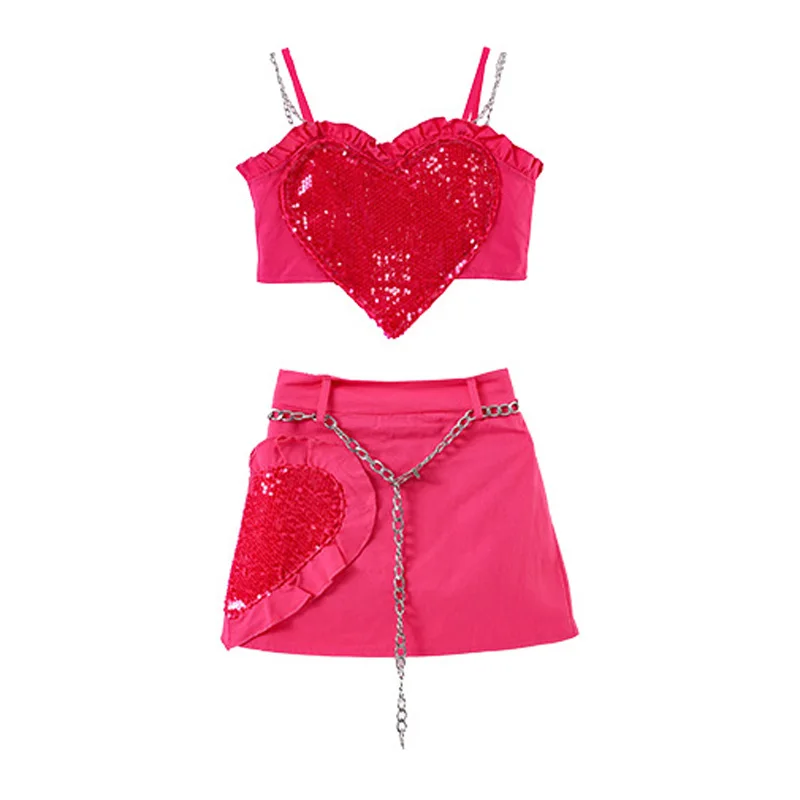 K-pop Clothes Girls Jazz Dance Costume Kids Dance Show Tide Costume Set Pink Set Vest + Skirt Girls Street Dance Clothes