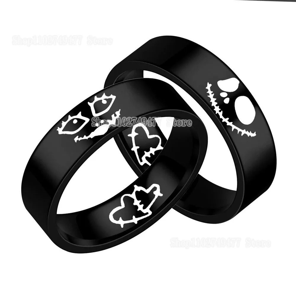 The Nightmare Before Christmas Rings Cartoon Anime Jack Sally Stainless Steel Titanium Steel Smooth Couple Ring Birthday Gift