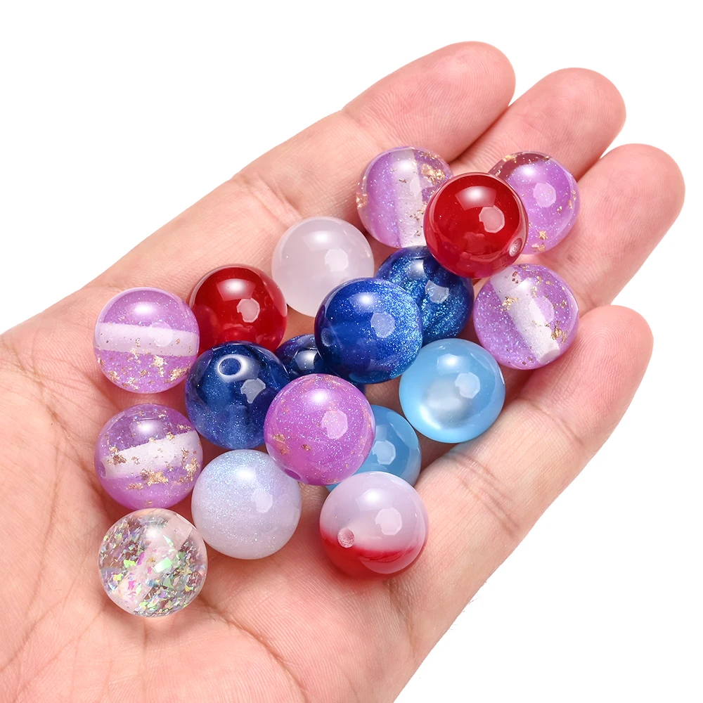 10Pcs 16mm Resin Colorful Round Beads Starry Sky Pattern Loose Spacer Beads For DIY Necklace Bracelet Earrings Jewelry Making image 2