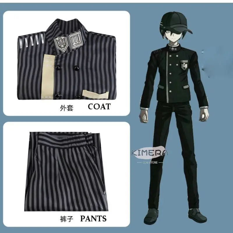 Danganronpa 3 Saihara Shuichi Cosplay Costume Wig Adult Men Women Striped Suit Anime Game Halloween Carnival Mens Costume