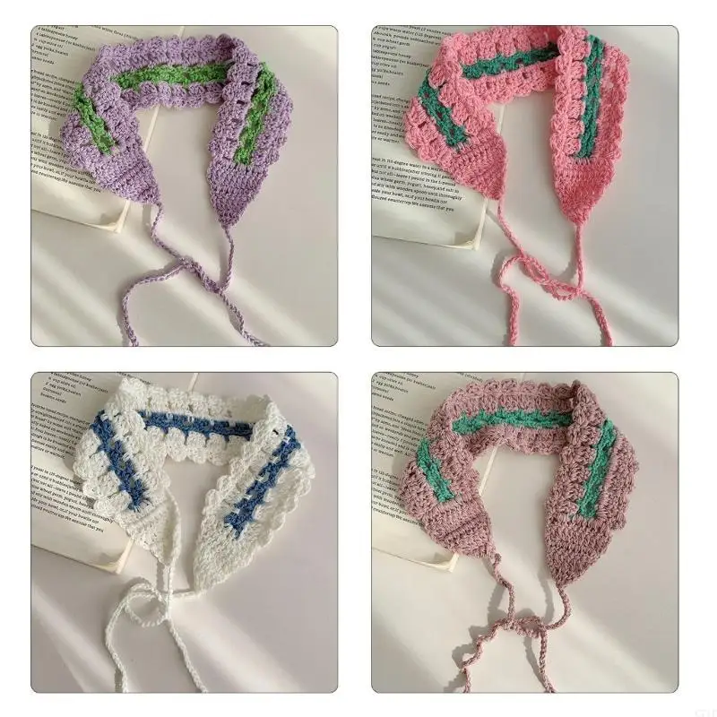 

C71F Girl Headbands Contrast Color Hair Bandanas Knitted Hairband Colorful Headwear