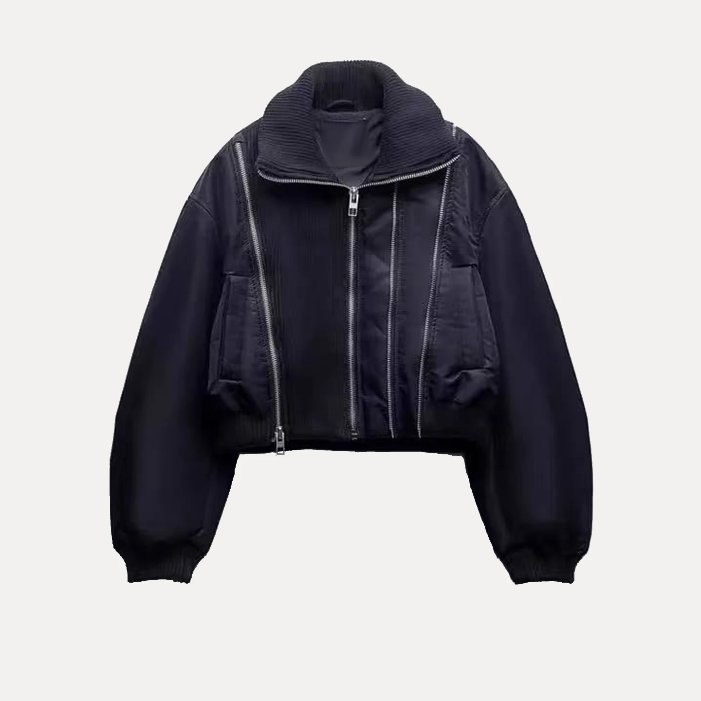 패셔너블한 지퍼 스플라이스 파일럿 재킷 여성용 가을 신상품 통기성 폴리에스터 코트 일상 착용용