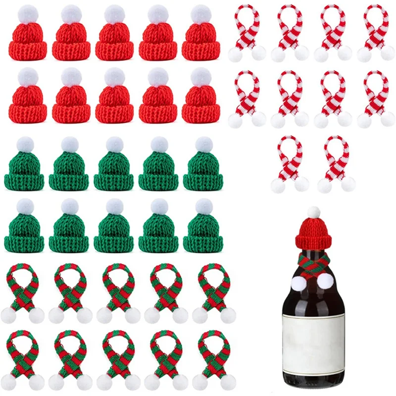 -ABKM para manualidades Mini juego de gorro y bufanda de Navidad-40 piezas Kit de adorno de bufanda y gorro de Papá Noel pequeño