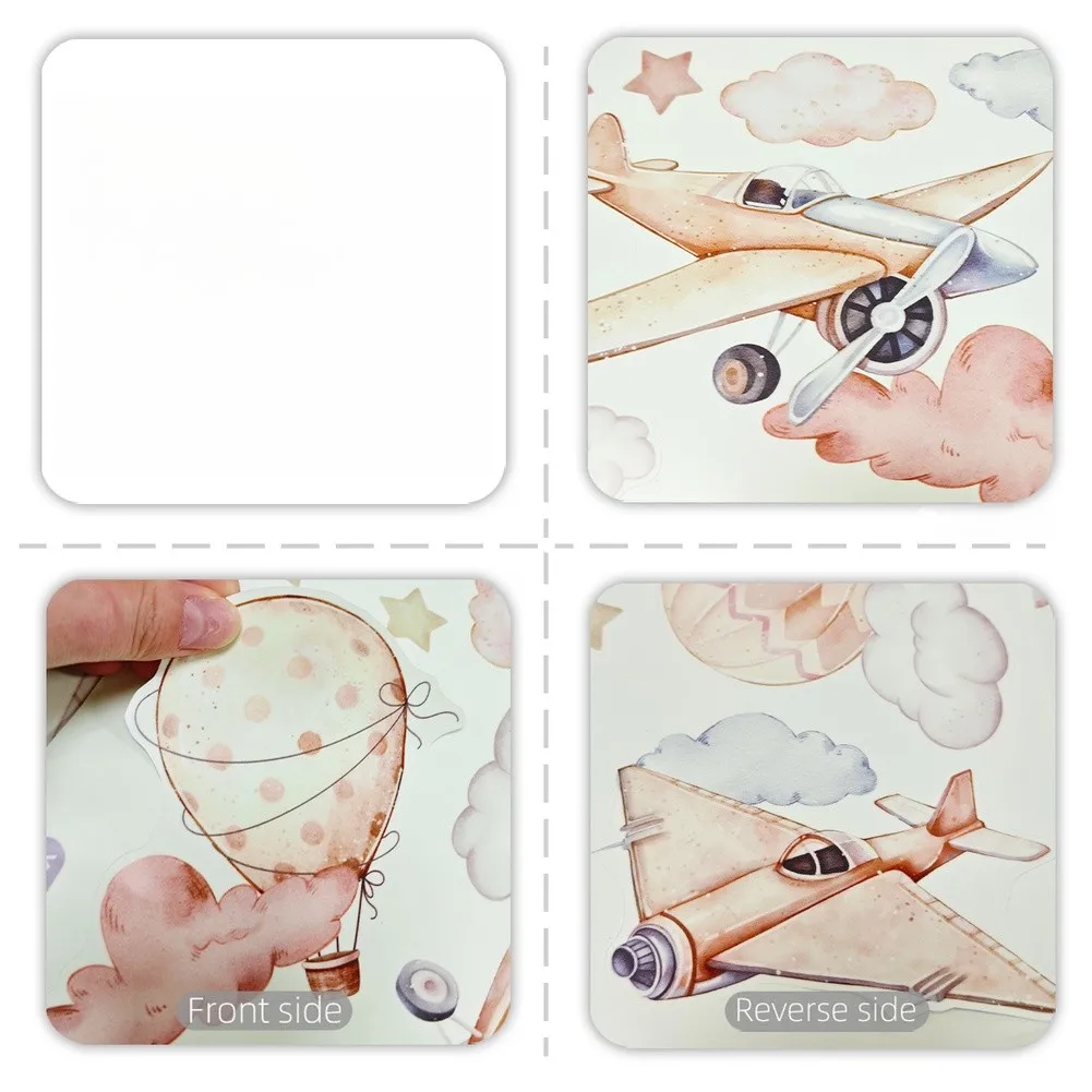 Nursery Decoration Beige Glow Wall Stickers Airplane Decals Glow-in-the-Dark Hot Air Balloon Pattern Peel-and-stick