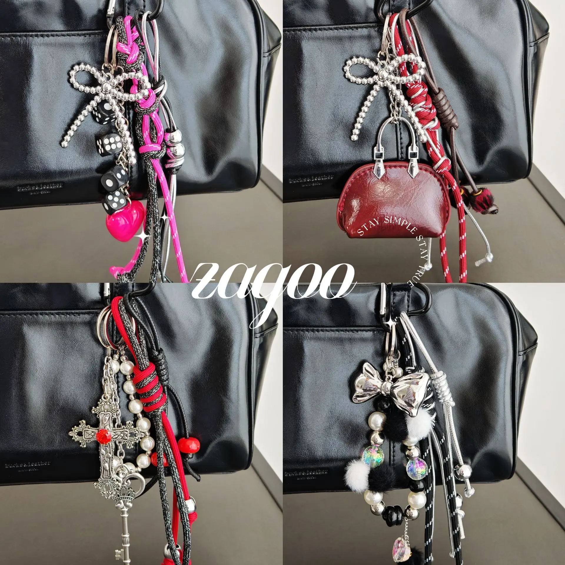 Miu series mixed keychain Multi element backpack pendant DIY hand woven rope Bow decoration