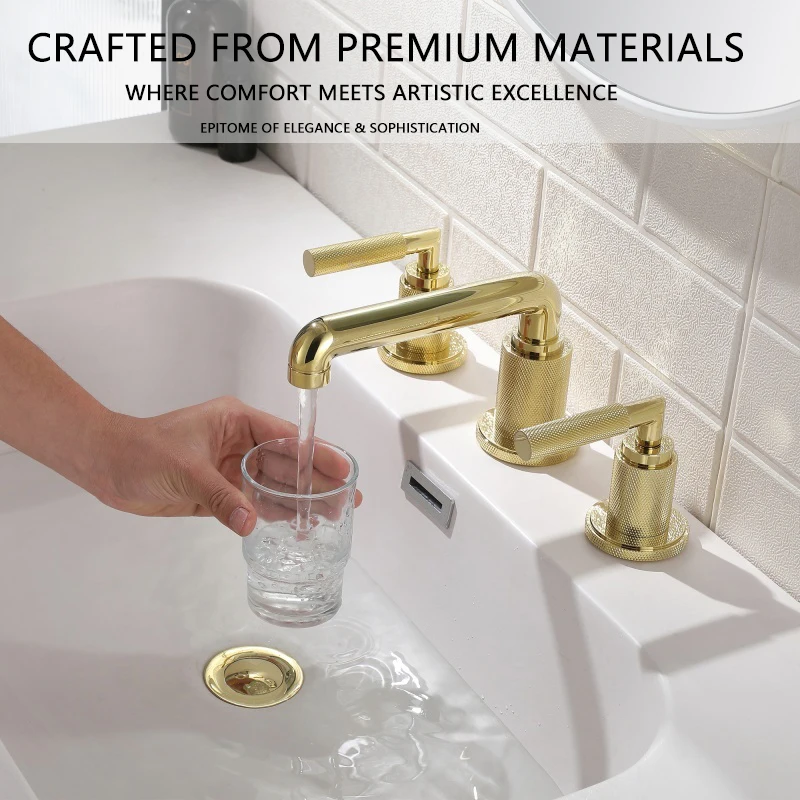 Modern mixer double handle hot and cold washbasin faucet PVD gold deck mounted bathroom sink faucet brass faucet bathroom