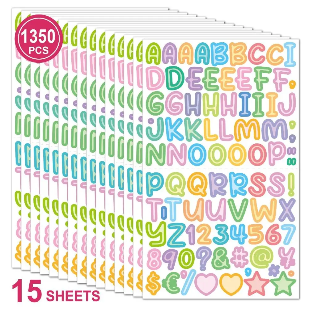 26 Letter Number Cartoon Letter Sticker 0.5 inch DIY Cartoon Initial Alphabet Paster Decoration Vinyl Adhesive