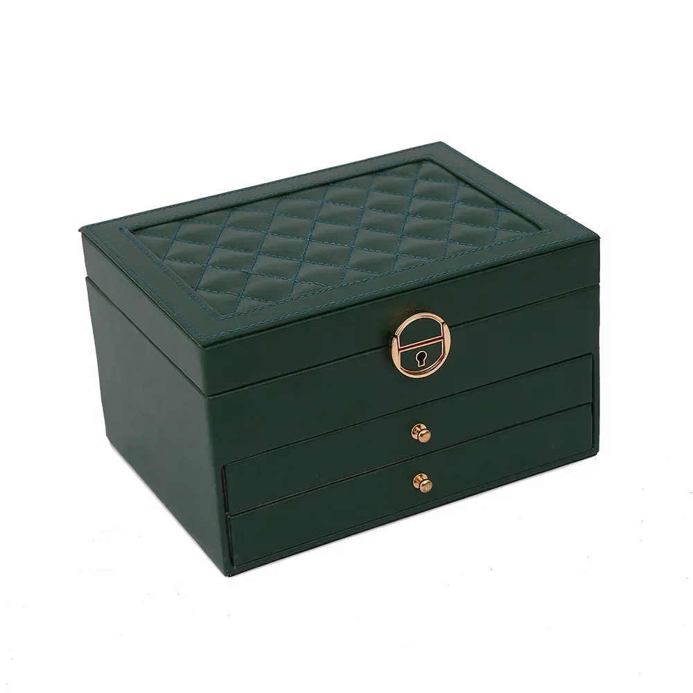 Multi Functional Three Layer Leather Drawer Necklace Earrings Bracelets Large Jewelry Storage Box Organizer Packaging Display