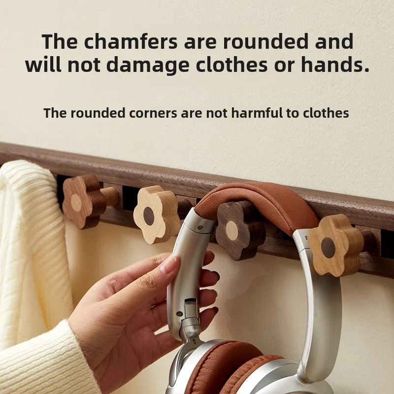 クリエイティブ無垢材コートフックスライド長列ハンガースムーズエッジ花玄関ラック頑丈なオーバードアオーガナイザー