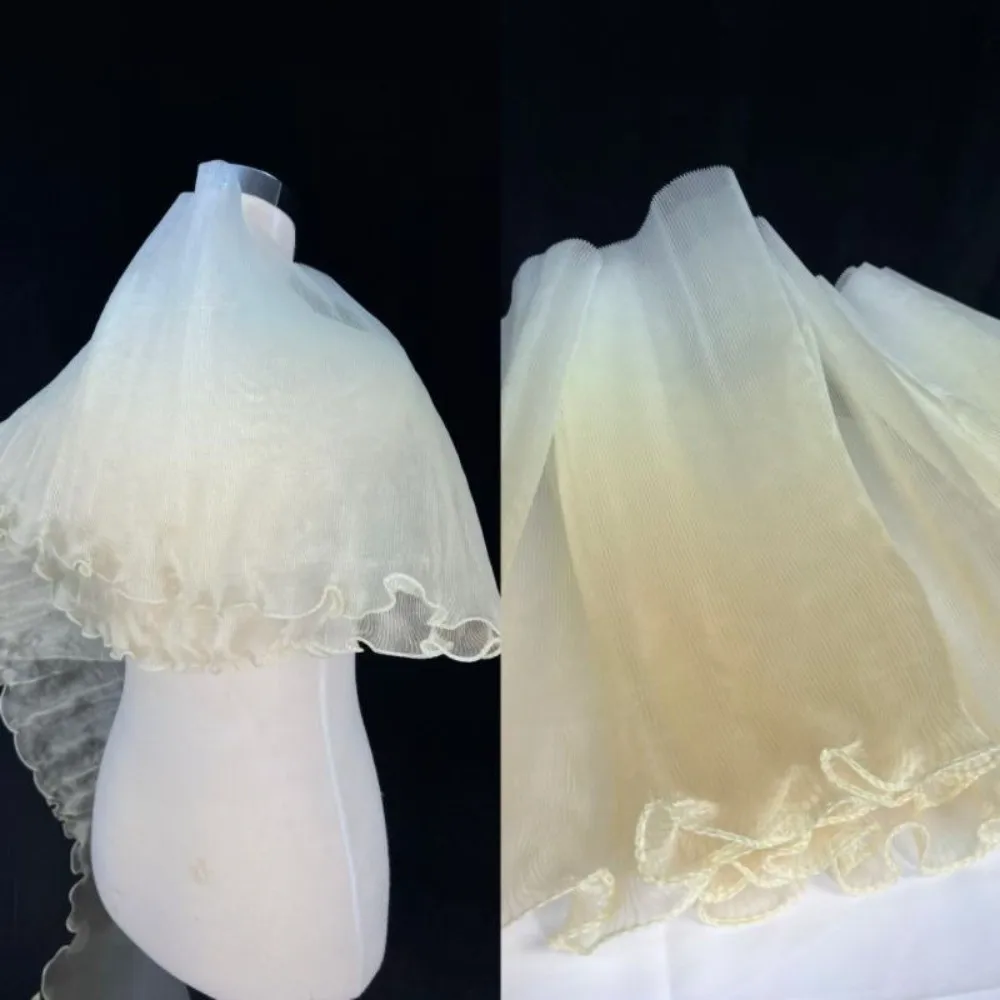 Fashion Pleated Lace Organza Fabric Pleated Mesh Transparent Fabric Wedding Dress Material Water-Shimmer Effect Wave Lace Fabric