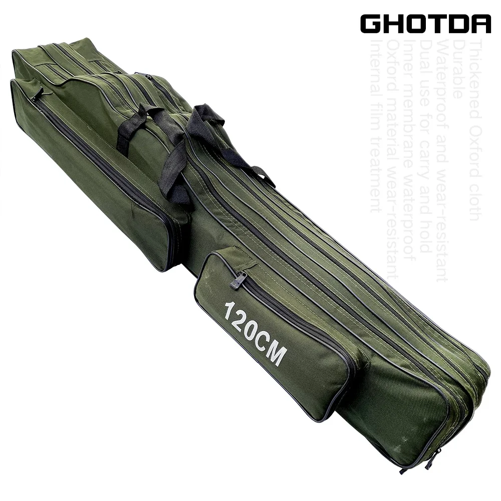 Blue/Green Fishing Rod Storage Bag Canvas 2/3 Layer Large Capacity Waterproof Multi-function