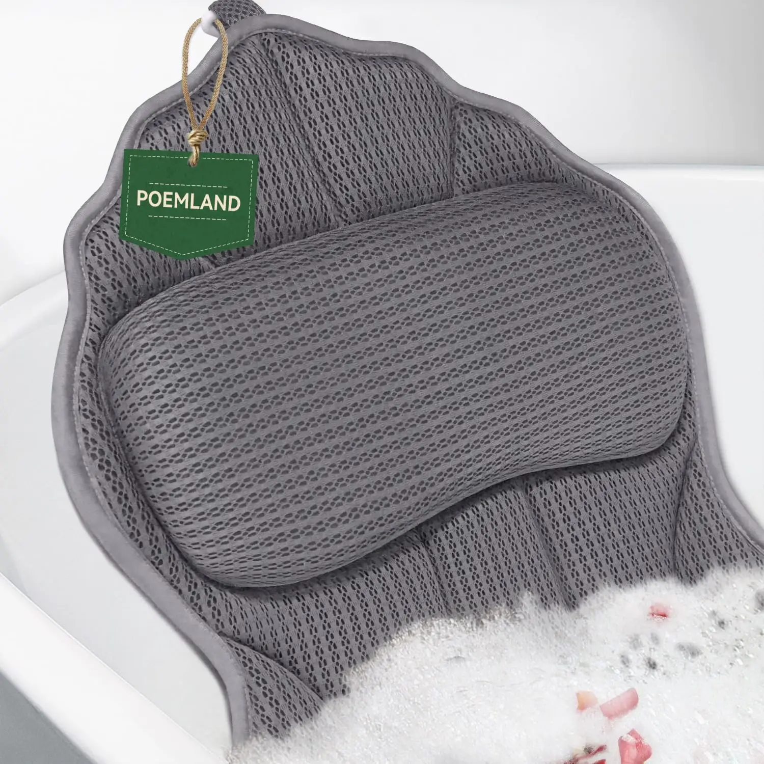 

Bath Pillow for Tub with 6 Suction Cups, Ergonomic Bathtub Pillow for Head and Neck, Soft 4D Mesh Bath Accessories for