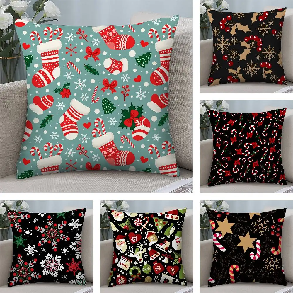 Funda de almohada con campanas de árbol de Navidad, muñeco de nieve, tela de felpa, suave, estampado de doble cara, funda