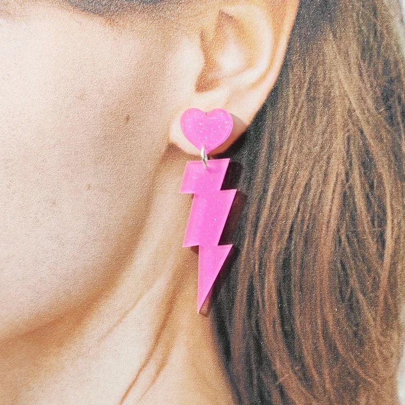 KUGUYS Heart Lightning Women\'s Glitter Earrings Acrylic Trend Fashion Summer Jewelry Party Accessories