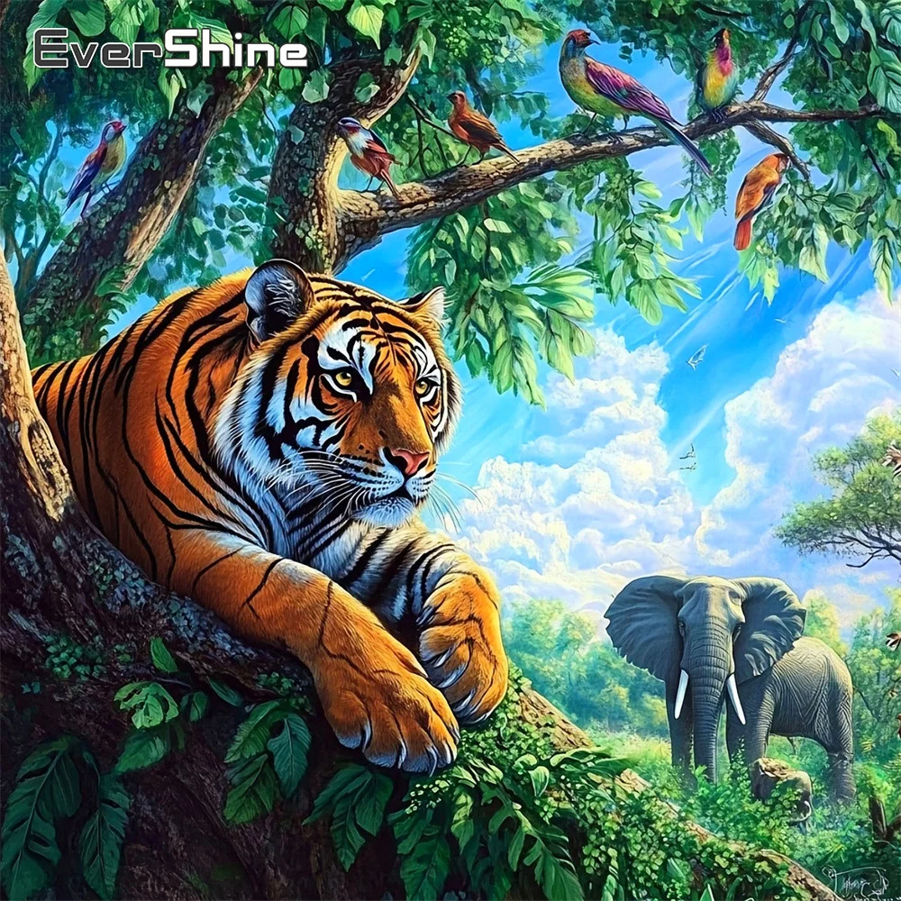 Evershine Diamant-Mosaik Tiger Bild Strass Diamantmalerei Tier-Stickerei Elefanten-Bastelset Wanddekoration