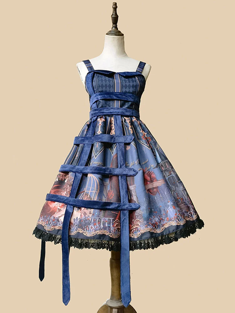 Steampunk Gothic Lolita Dress Fairytale Chiffon Sleeveless Lolita JSK Dress By Infanta