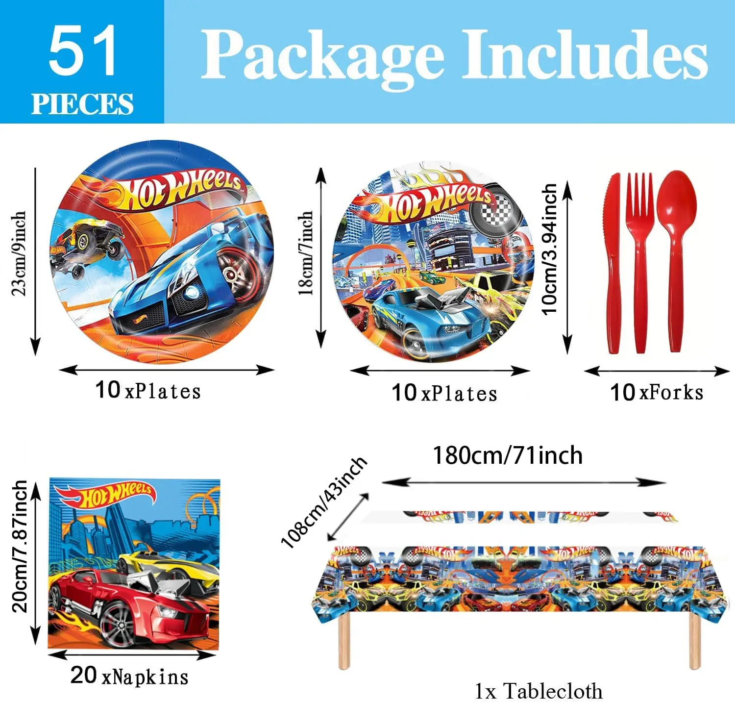 Hot Wheels Birthday Party Decoration Racing Balloon Hot Wheels Cutlery Set Flamme Cars Boys' Party Activity Toy Supplies images - 6