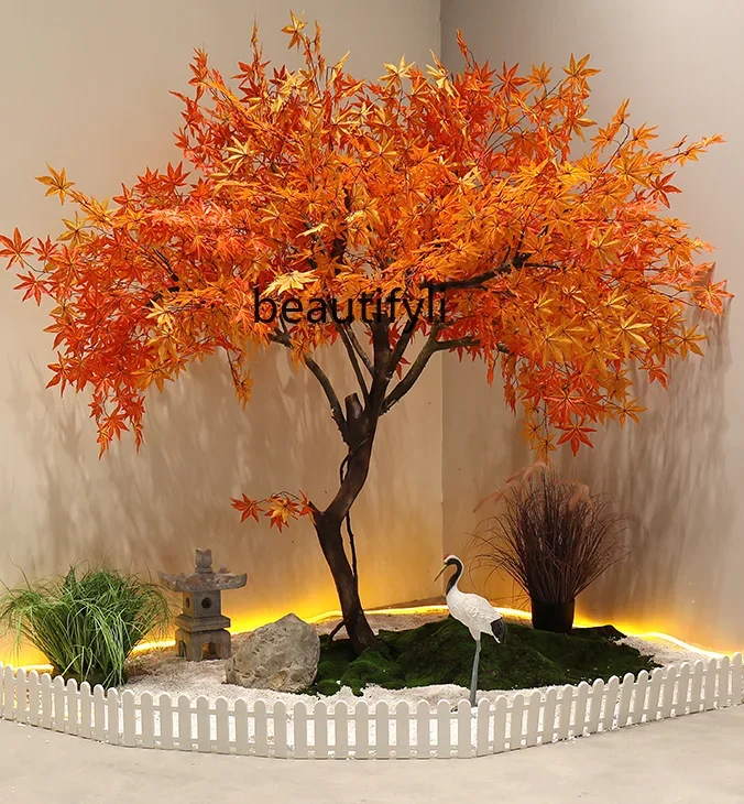 زهرة اصطناعية مدرجة على شكل شجرة خضراء تصفيح خشب القيقب الأحمر ديكور كبير داخلي وخارجي أشجار وهمية نافذة الفندق