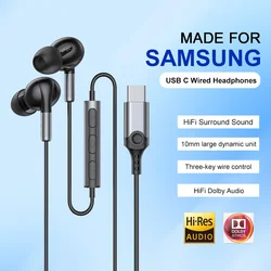 For Samsung Headphones HiFi Surround Sound With Mic In-ear music USB Type C 3.5mm Wired Earbuds For Galaxy S24 23 Ultra Z Fold 6