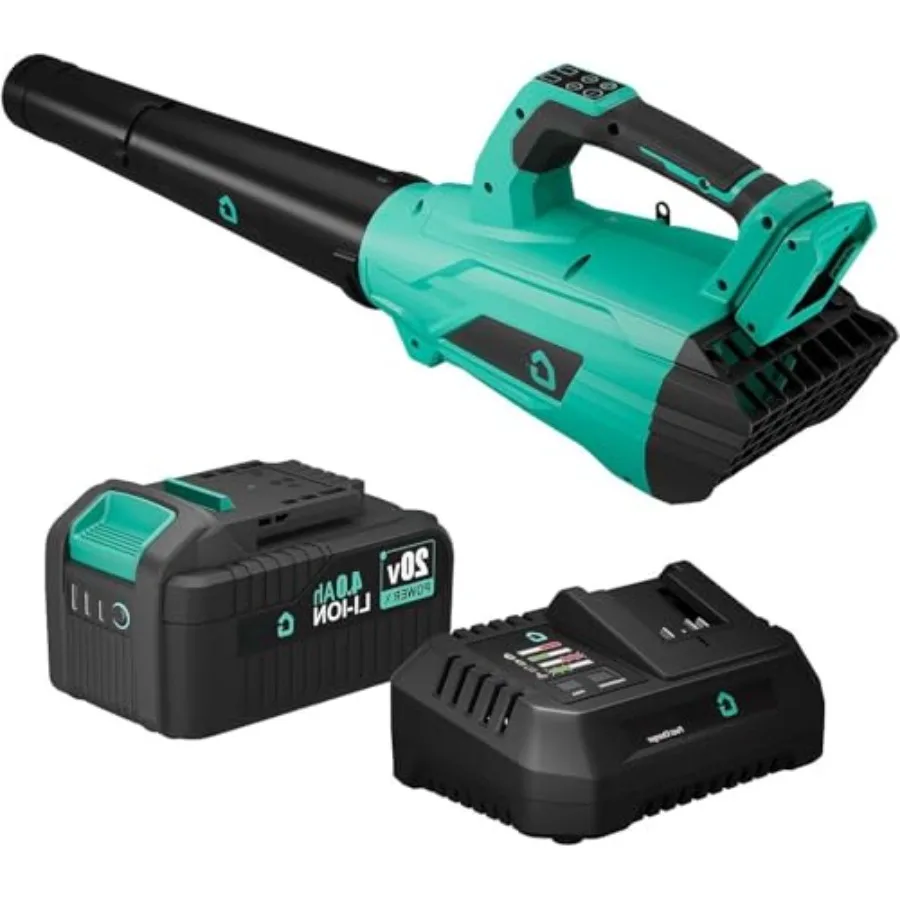 

Аккумуляторная воздуходувка для листьев 20В с бесщеточным двигателем, 750 CFM, 250 миль/ч, с аккумулятором 4.0 Ач и быстрым зарядным устройством, легкая