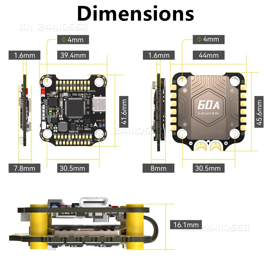 Controlador de vuelo F405 V4 FC con pila ESC BLS 4 en 1 60A para Dron de carreras con visión en primera persona, accesorios multicópteros pequeños de ala fija