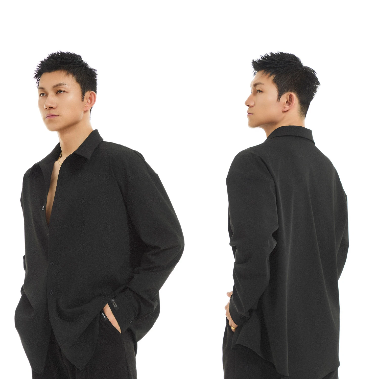 

2025 New Latin Dance Tops For Men Black Long Sleeve Collar Shirts Chacha Rumba Tango Dress Adult Latin Performance Wear DQS19702