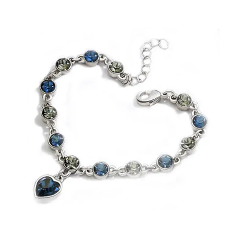 Luxury Ocean Heart Blue Crystal Bracelet for Women Blue Cubic Zirconia Love Charm Bangles Anniversary Valentines Day GiftJewelry