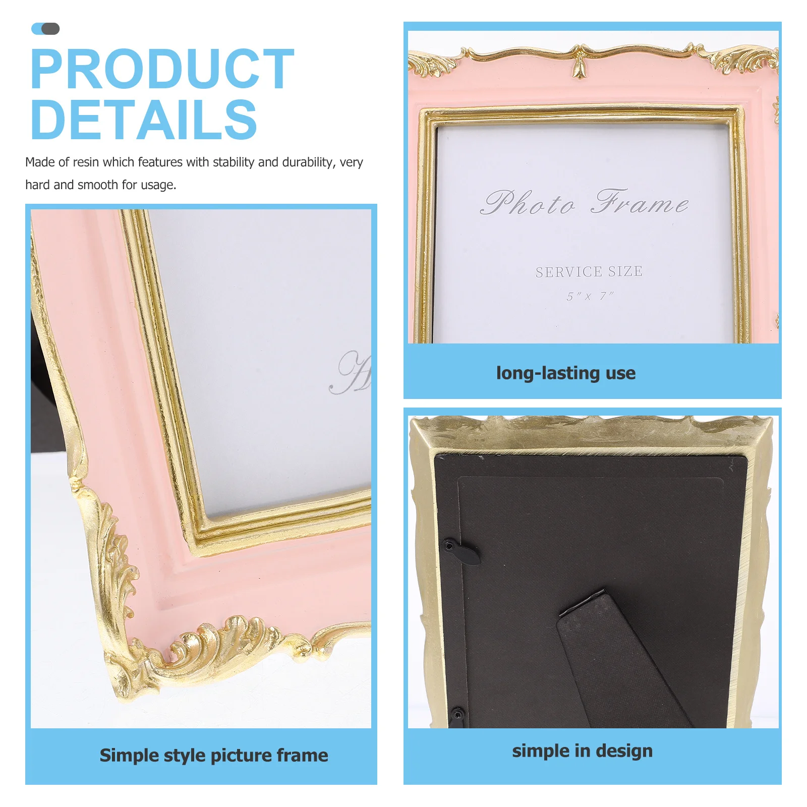 

Resin Photo Frame 7 Inch Pink Vintage Desk Picture Display Retro Small Tabletop Frames Home Decor Resin Frame