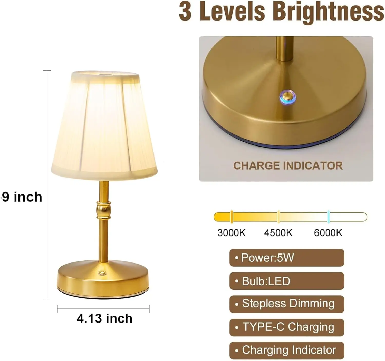 Lampada Mini Portatile Ricaricabile con Batteria da 3000mAh, 3 Temperature di Colore e Luce Dimmerabile per Piano Cucina