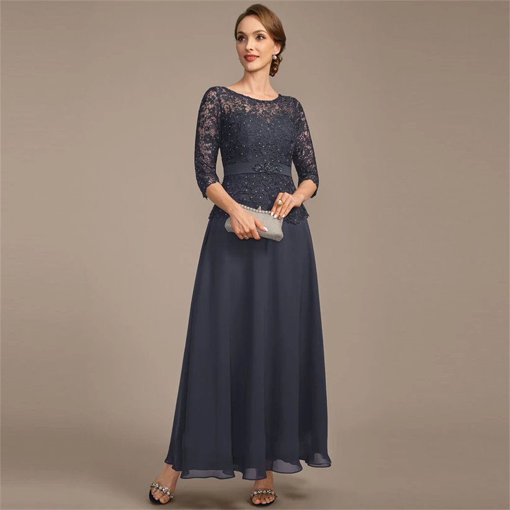 

Customized Exquisite Chiffon Mother of the bride Lace See-through Short Sleeve Dress elegant lace Appliques Draped A-line Crew