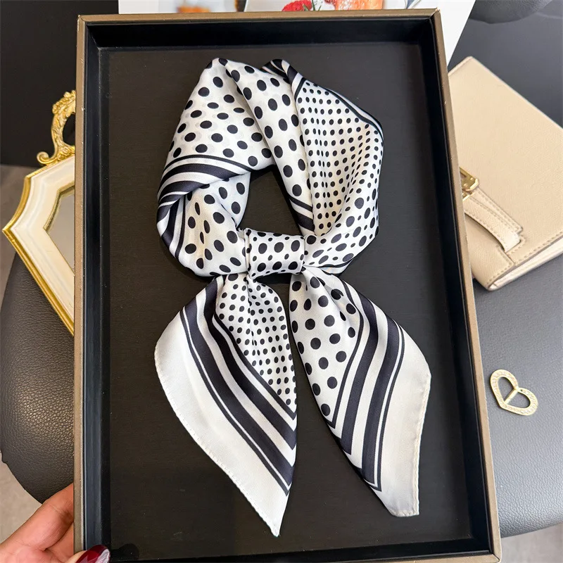 

Silk Square Scarf For Women Polka Dot Printed Bandanas Stylish Hairband Luxury Hijab Neckerchief Elegant Shawl Wraps Ladies