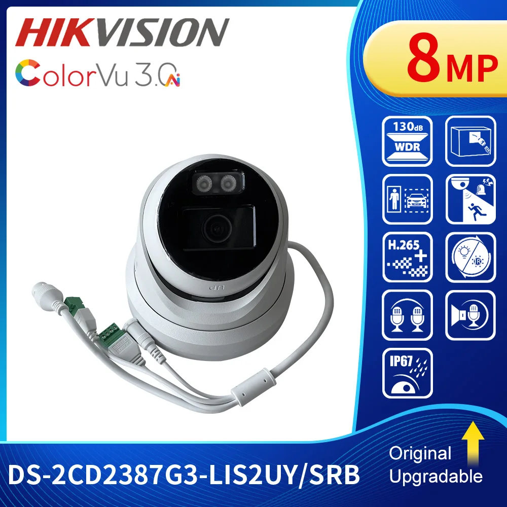 

H​ikvision DS-2CD2387G3-LIS2UY/SRB 8MP Smart Hybrid Light ColorVu IR Turret Network IP Camera POE Security Surveillance Camera