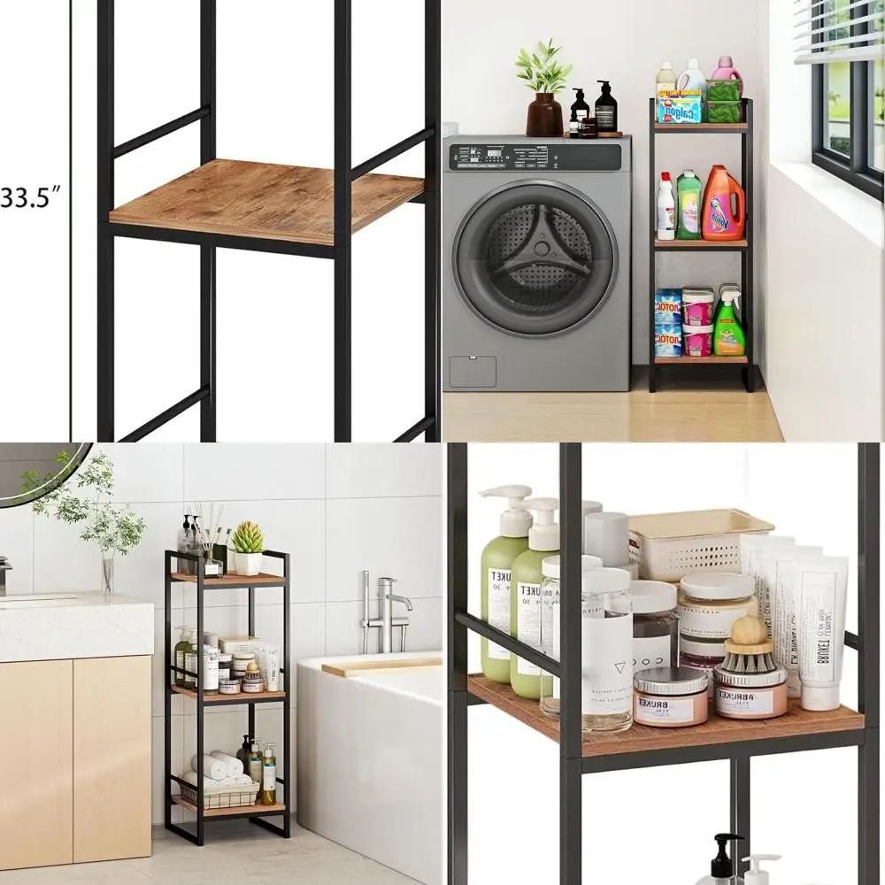 

3-уровневая отдельно стоящая металлическая угловая полка, коричневый в деревенском стиле, идеально подходит для хранения в ванной комнате, кухне, гостиной и прихожей.