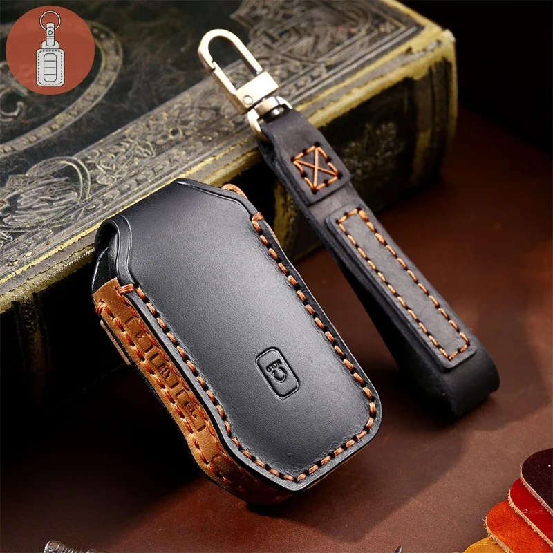 Leather Car Key Case Cover Fob Protector Keychain Auto Accessories for Kia Sorento Seltos K5 Sportage Ceed Cerato Forte Holder