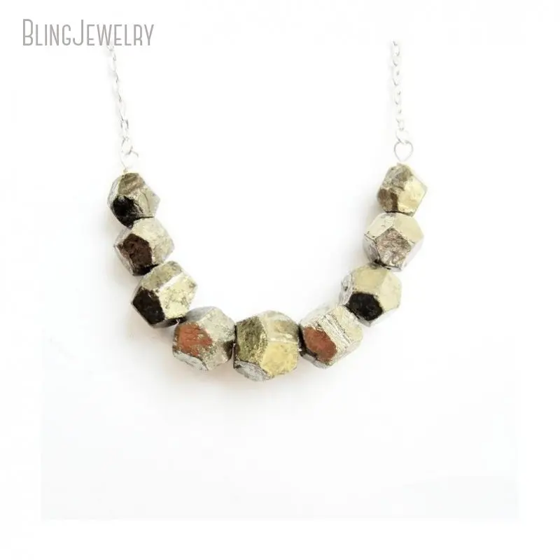 10pcs Hippie Bohemian Healing Crystal Raw Pyrite Nugget Statement Necklace Women Boho Stainless Steel Chain Jewelry