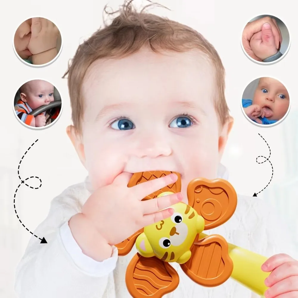 

Educational Animal Shapes Suction Cup Spinner Cartoon Rattles ABS Rotating Calming Spinning