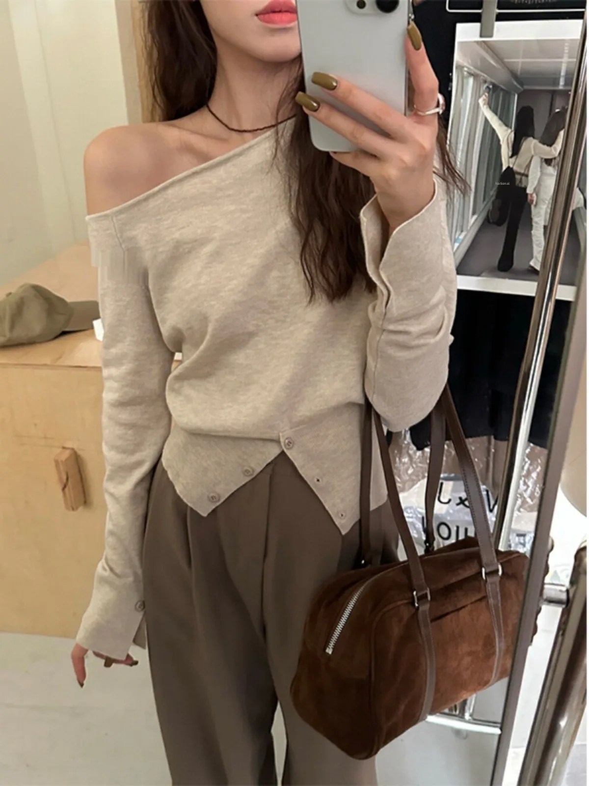 

Корейский вязаный укороченный топ в Корейском стиле, женский весенне-осенний тонкий длинный свитер Sve Base irt, шикарный угловой свитер, внутренняя одежда